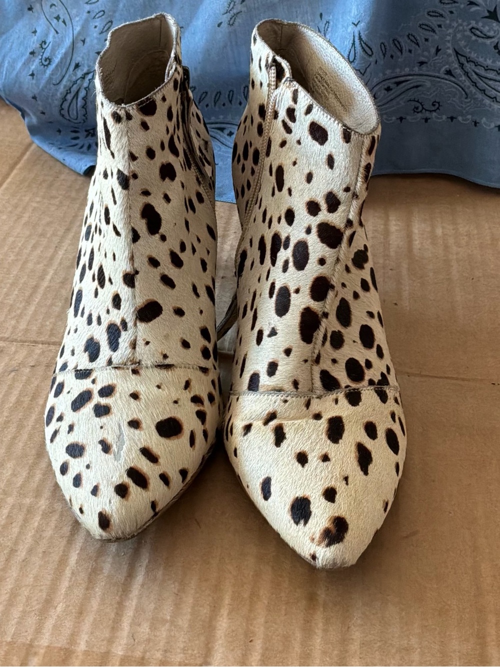 Matisse Hide Fur Leather Cream & Black Spotted Ankle Boots